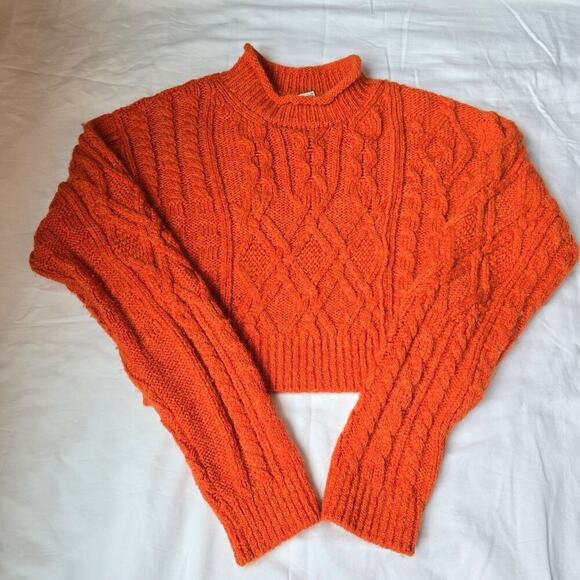 Aritzia Supper Soft Wool Alpaca Blend Cable Knit Cropped Sweater Burnt Orange M - Picture 6 of 12